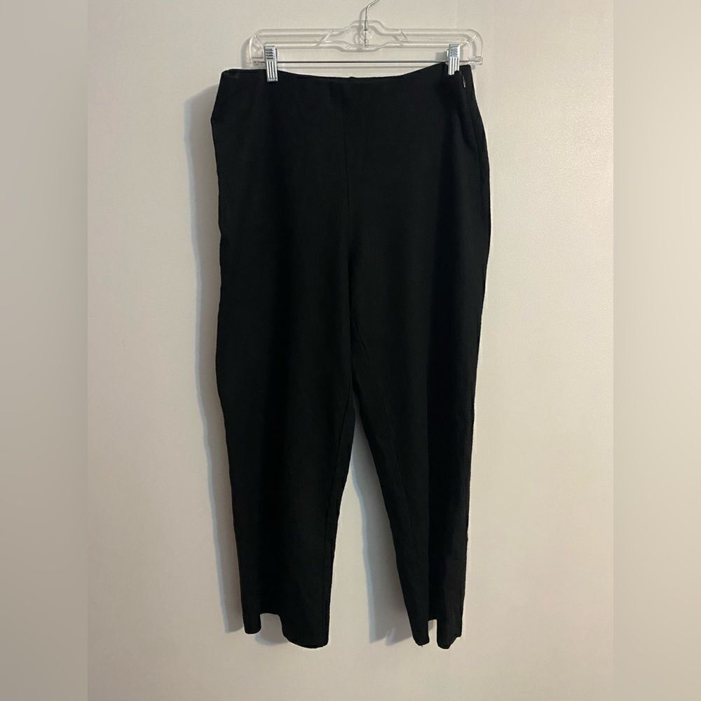 Eileen Fisher Black Wide-leg Hi-waist straight ankle pants, size L